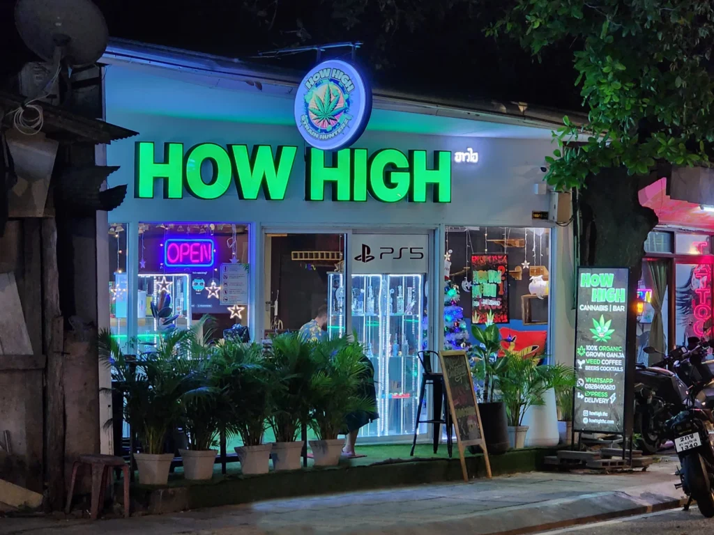 How High cannabis dispensary sign in Koh Samui